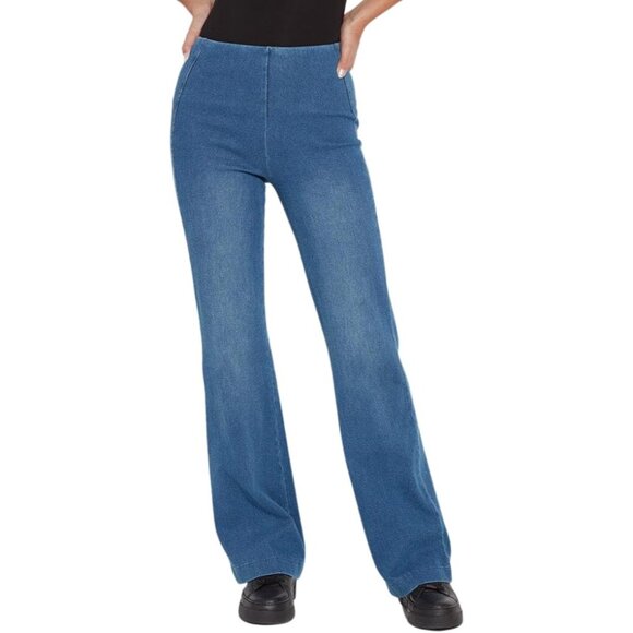 Women’s High Waisted Stretch Wide Leg Jeans Dark Wash Pull-On Comfort - Picture 1 of 7